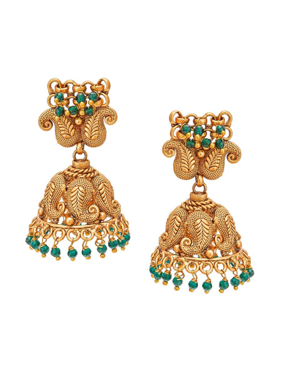 Aadita Gold-Polished Green Pearls Beaded Choker Jewellery Set