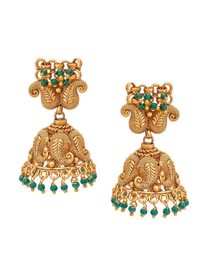 Aadita Gold-Polished Green Pearls Beaded Choker Jewellery Set