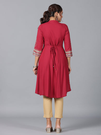 Juniper Women Maroon Rayon Foil Printed High-Low Tunic