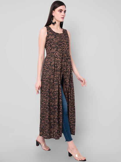 Kalini Women Brown & Black Abstract Print A-Line Kurta