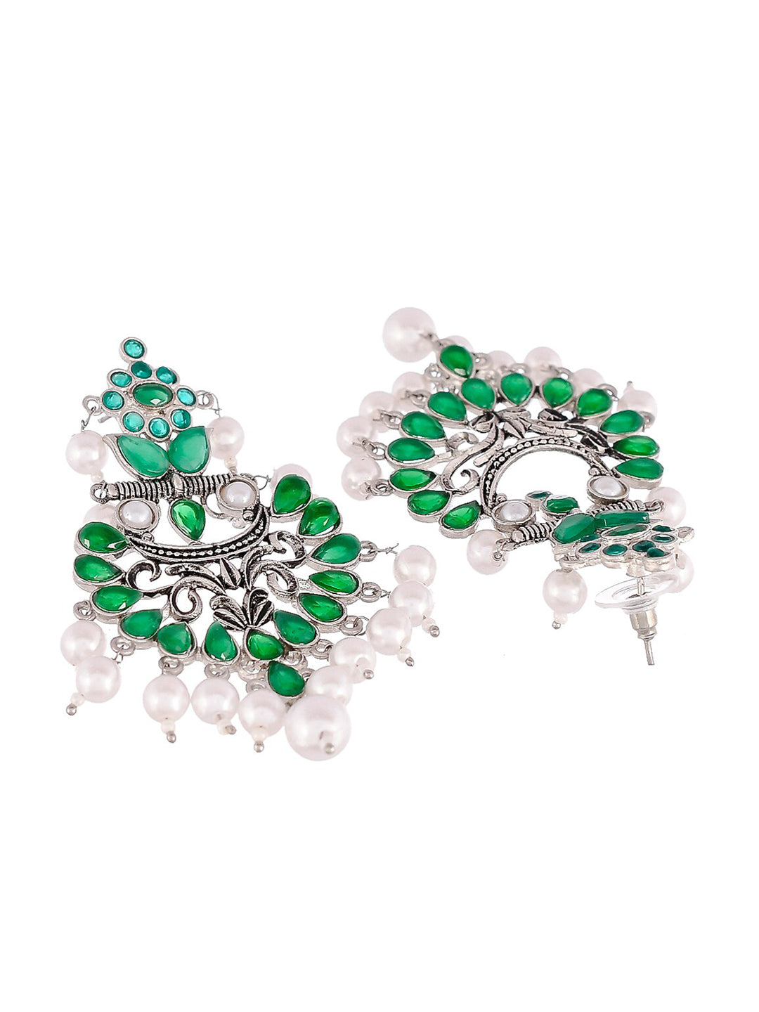 Shoshaa Silver-Plated Green Handcrafted Drop Earrings With Pearl
