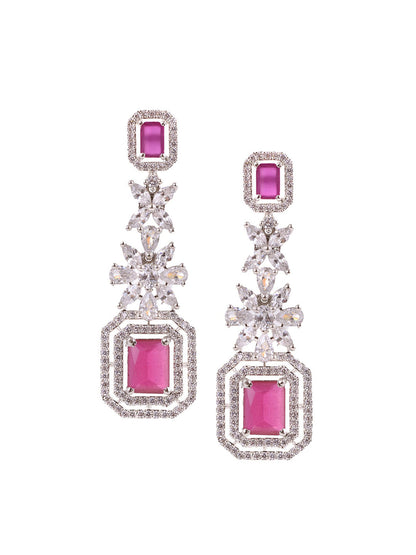 Saraf RS Jewellery Rhodium-Plated Pink AD studded Jewellery Set