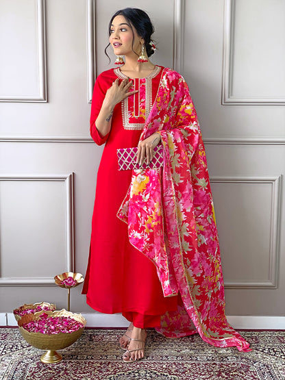 The52 Women's Rayon Fabric Straight Kurta, Pant and Dupatta Set