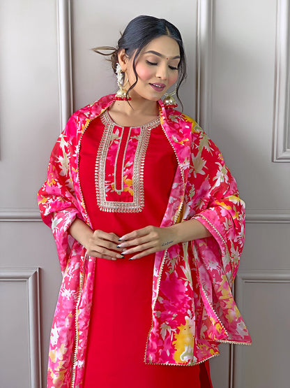 The52 Women's Rayon Fabric Straight Kurta, Pant and Dupatta Set