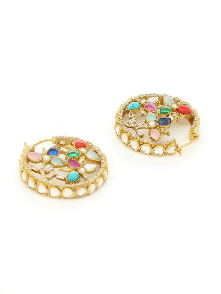 Navratan Round Earrings - Ruby Raang
