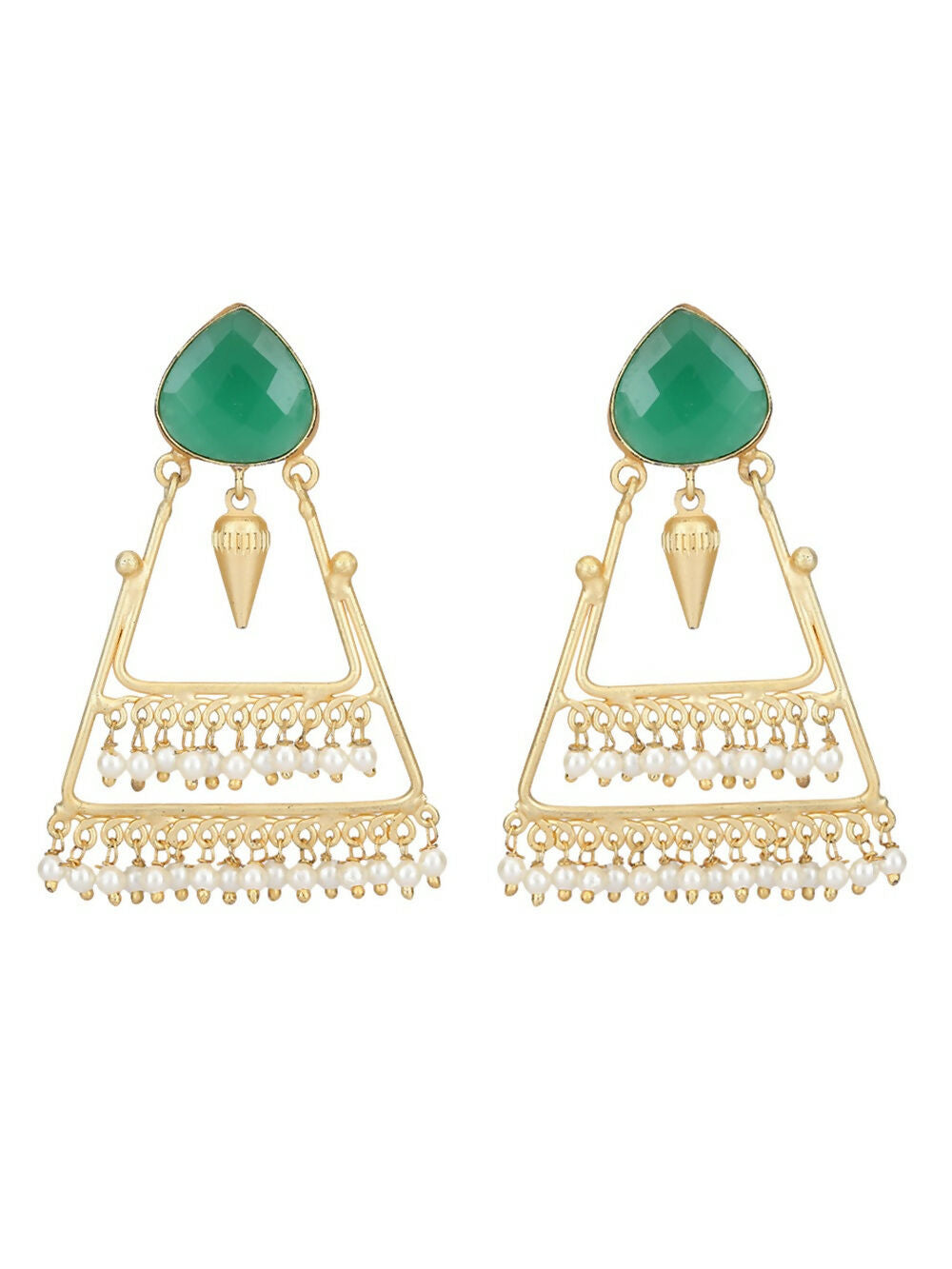 Joban Fashion Women Green Stone Matte Gold Earrings