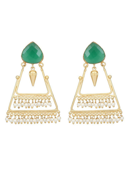 Joban Fashion Women Green Stone Matte Gold Earrings