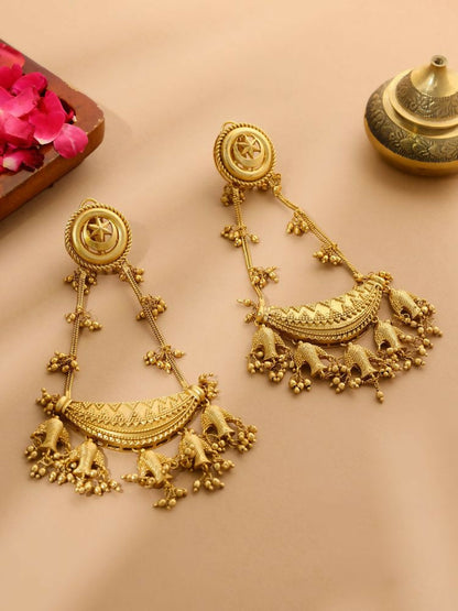 Kundan Antique Finish Chandelier Earrings - Ruby Raang