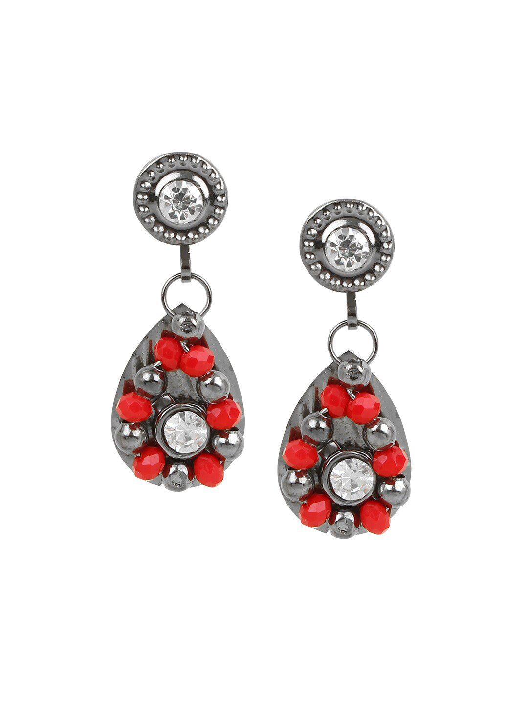 Cardinal Women Oxidised Silver-Plated Red Stone Studded & Beaded Jewellery Set