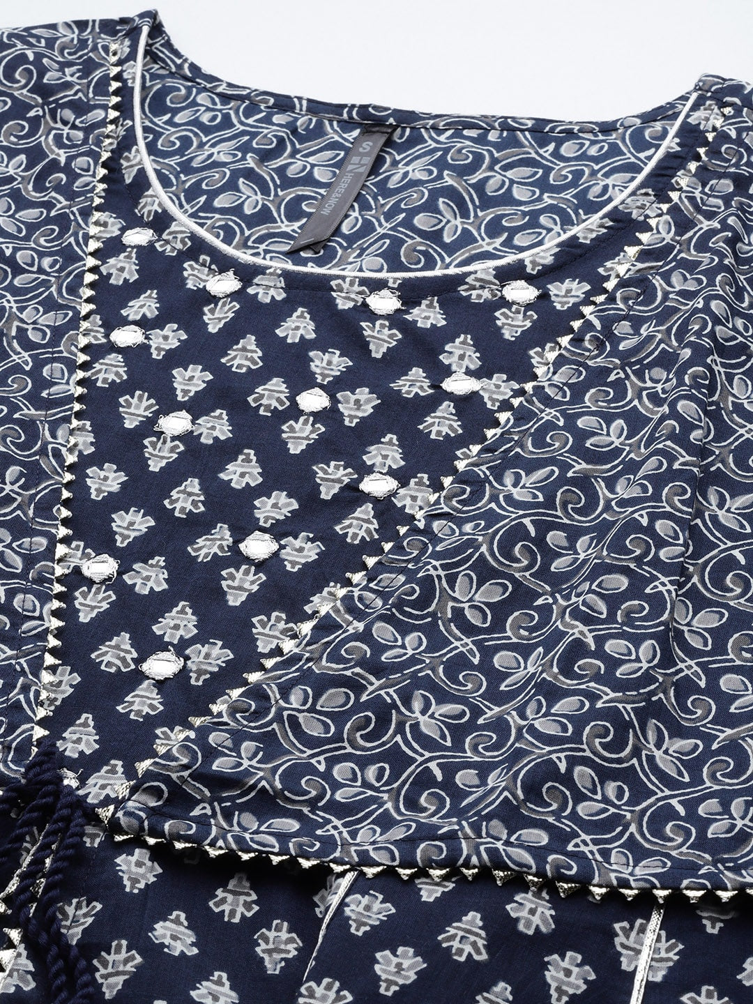 HERE&NOW Ethnic Motifs Printed Layered Gotta Patti Pure Cotton Kurta with Sharara