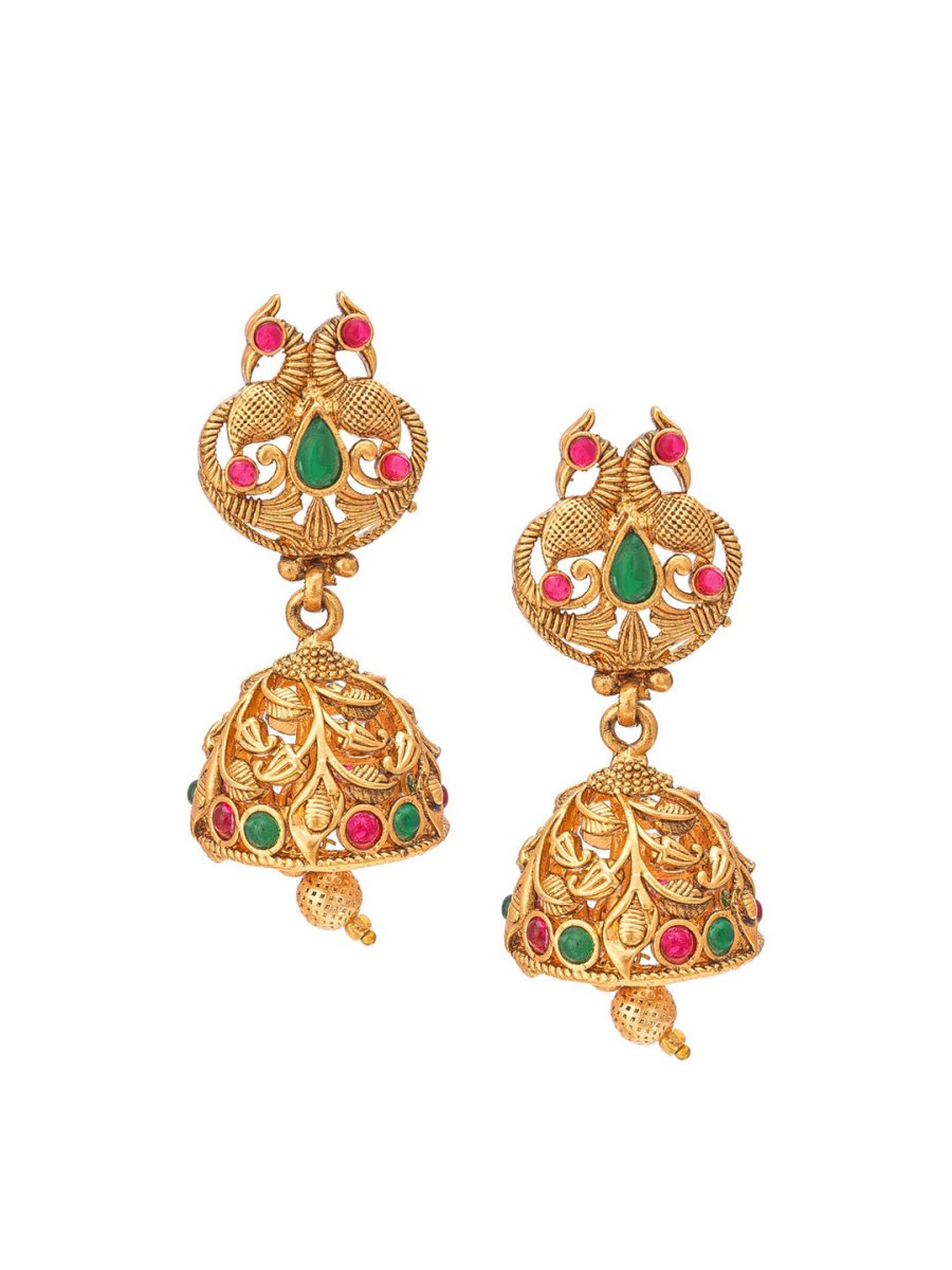 Aadita Gold-Polished Green & Pink Stone-Studded & Pearl Beaded Jewellery Set