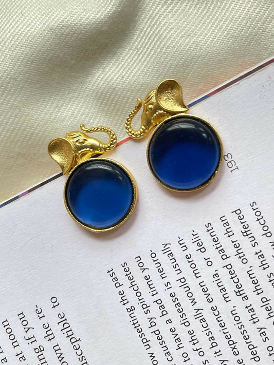 Joban Fashion Monalisa Stone Elephant Shape Golden Stud Earring