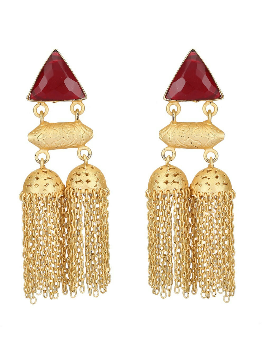 Joban Fashion Women Red Stone Matte Gold Jhumka