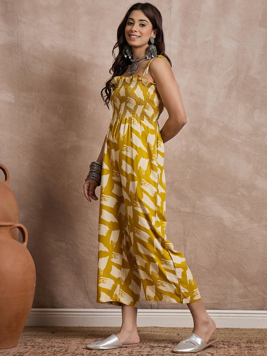 InWeave Honey Yellow Beige Strappy Jumpsuit