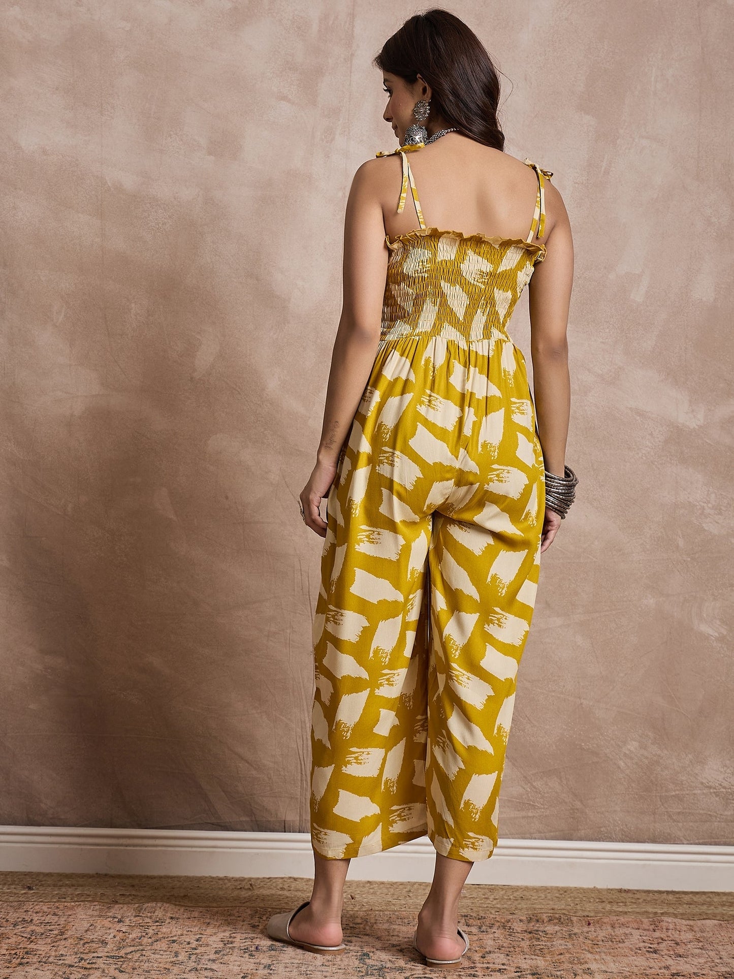 InWeave Honey Yellow Beige Strappy Jumpsuit