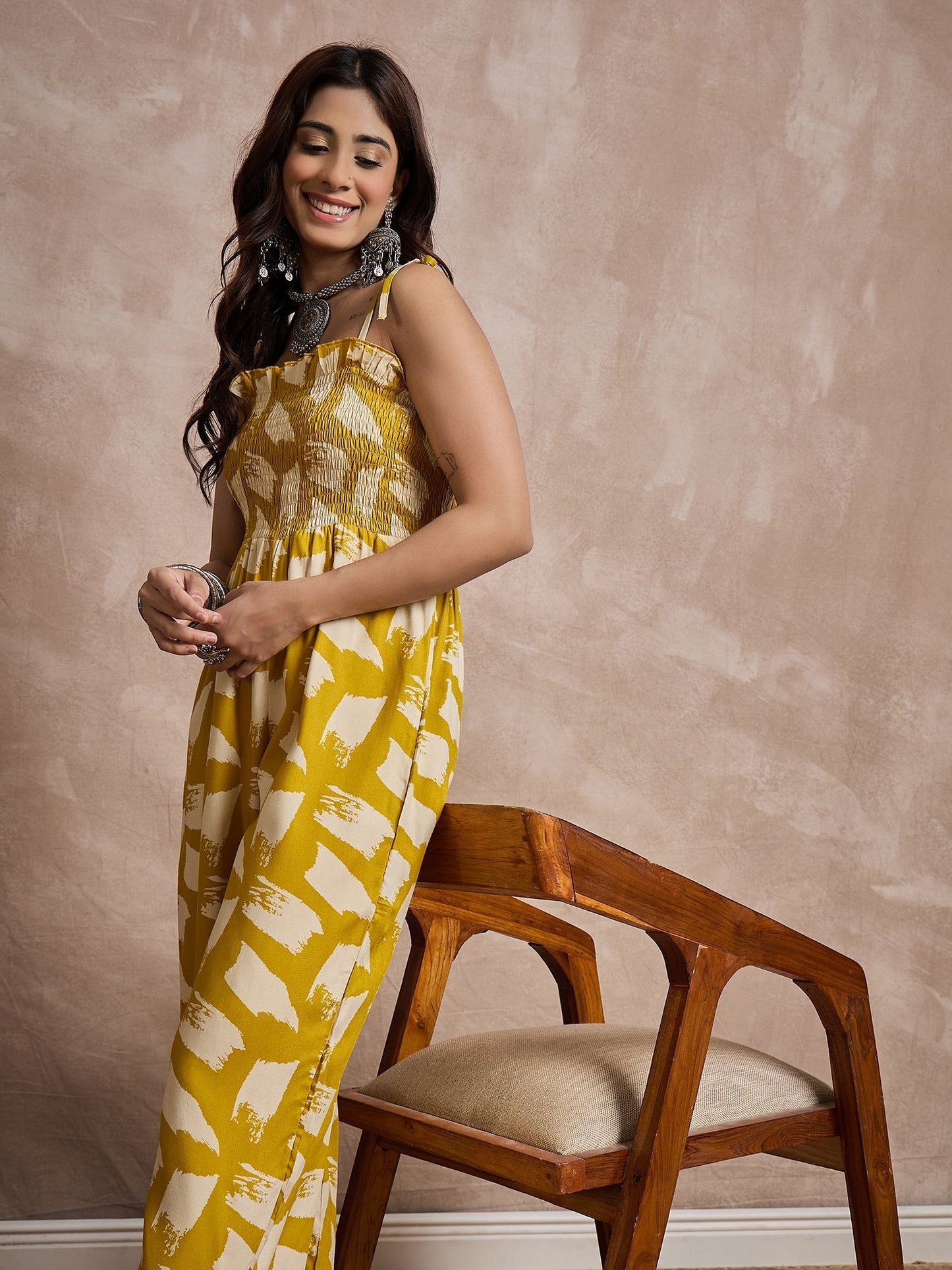 InWeave Honey Yellow Beige Strappy Jumpsuit