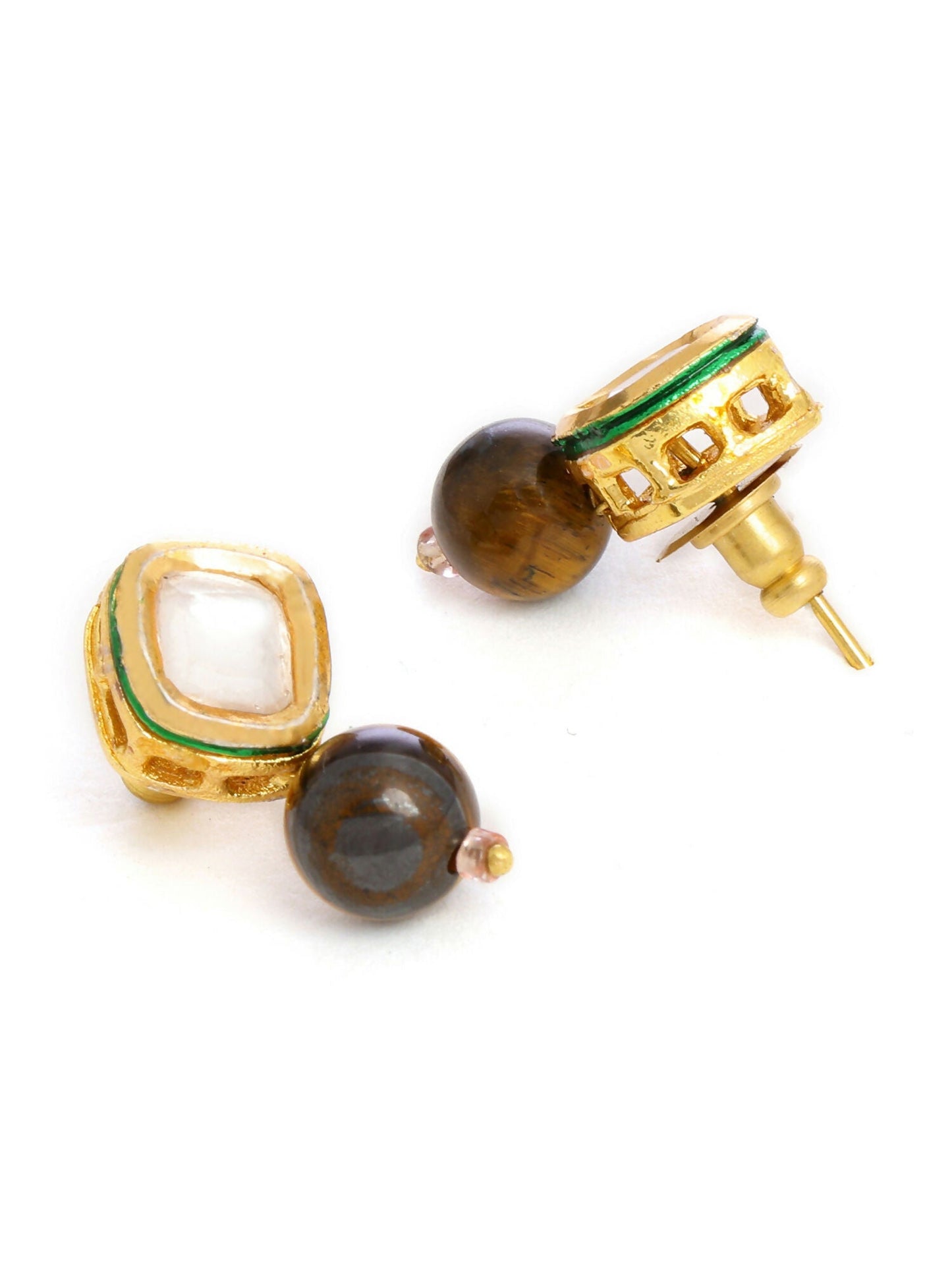 Ruby Raang Brown Tiger Eye Stone Kundan Studs