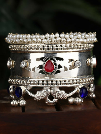 Joban Fashion Women Multicolor Stones Silver Tone Bangle