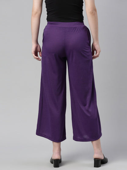 Souchii Violet Solid Wide Leg Palazzo