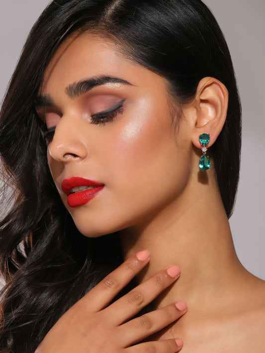 Green Stone Earrings- Ruby Raang