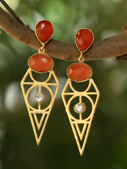 Joban Fashion Women Red Stone Matte Gold Earrings