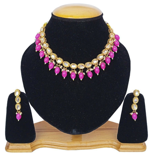 Joban Fashion pink kundan work Necklace Set