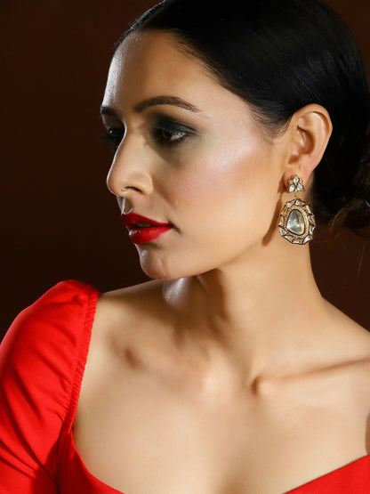 Gold Tone Moissanite Stone Earrings- Ruby Raang