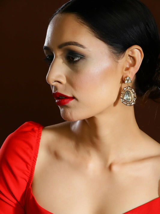 Gold Tone Moissanite Stone Earrings- Ruby Raang