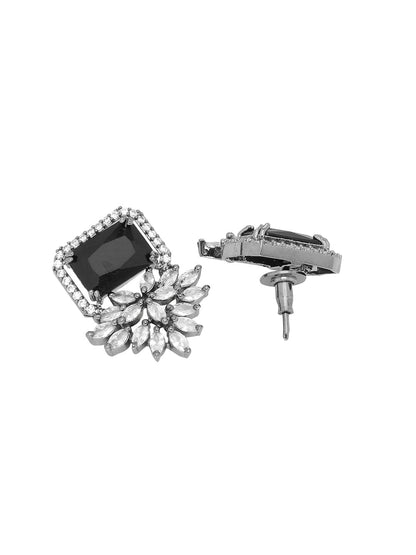 Shoshaa Silver-Plated & Black CZ Studded Contemporary Drop Earrings