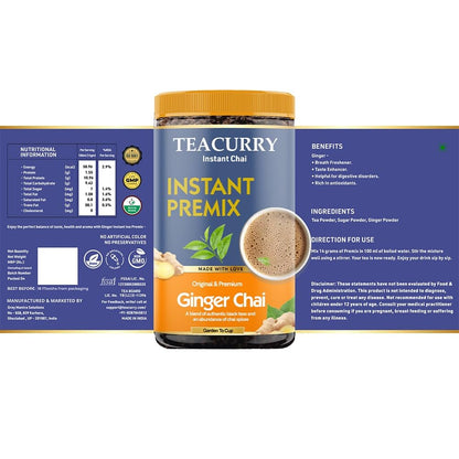 Teacurry Ginger Instant Tea Premix - Premium Ginger Premix Tea with Real Ginger