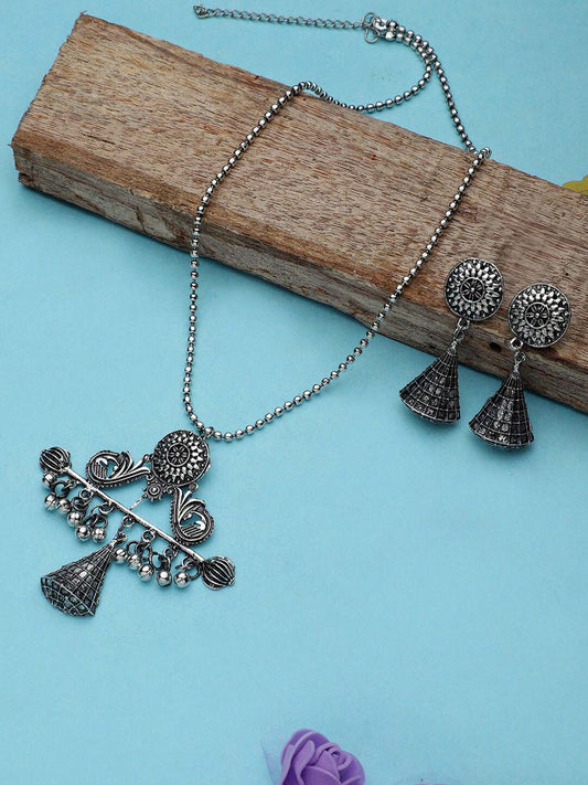 Cardinal Silver-Toned Oxidised Women Jewellery Set