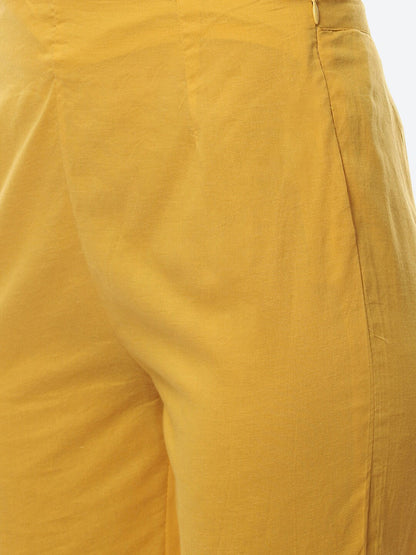 Biba Women Mustard Yellow Floral Embroidered Kurta with Trousers & With Dupatta