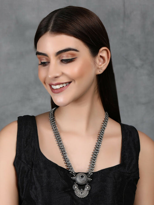 Joban Fashion Women Long Pattern Silver Tone Brass Necklace