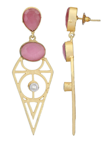 Joban Fashion Women Pink Stone Matte Gold Earrings
