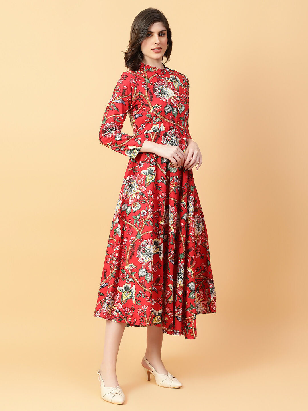 Joban Fashion Red Cotton Printed & Hand Work Dress