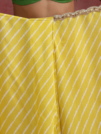 trueBrowns Lime Muslin Silk Saree