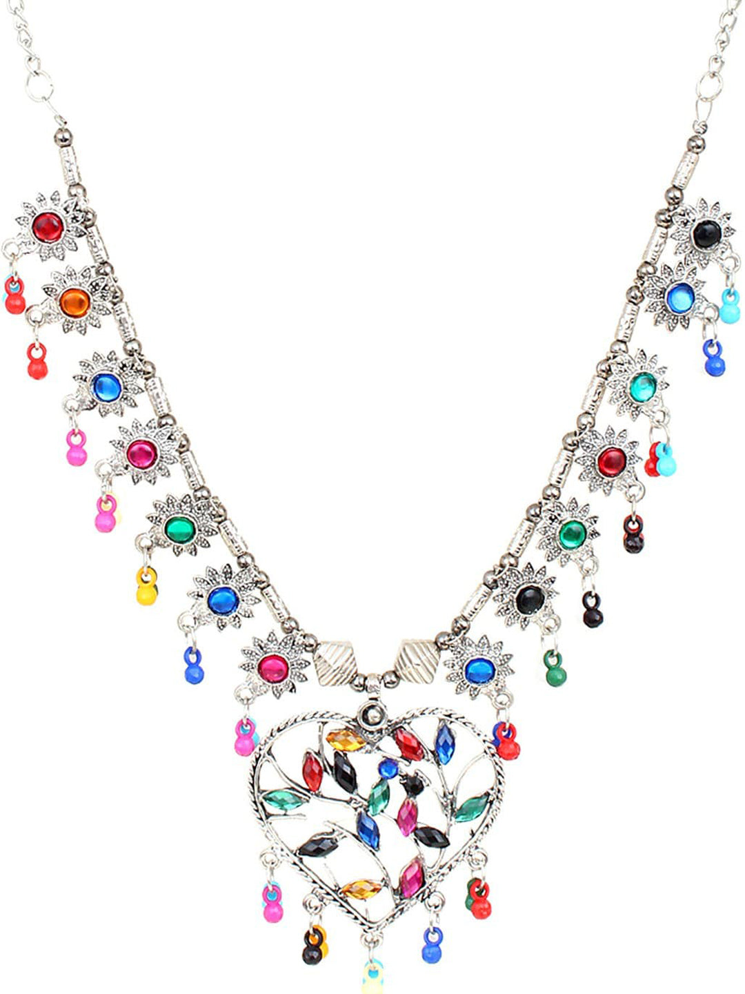 Cardinal Multi-Colored Heart Oxidised Long Jewellery Set