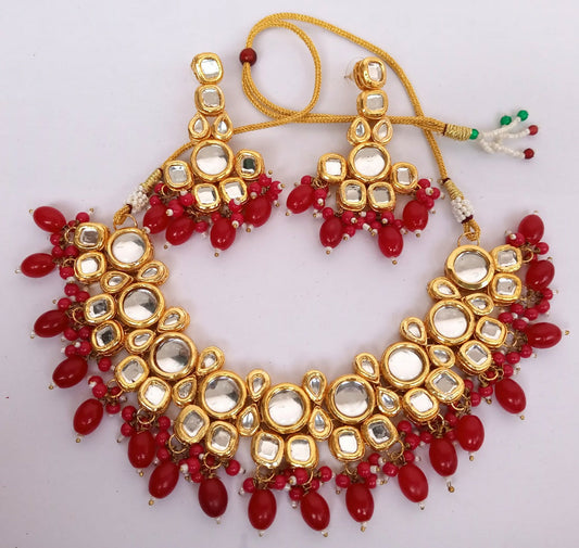 Joban Fashion Maroon Kundan Work Necklace Set