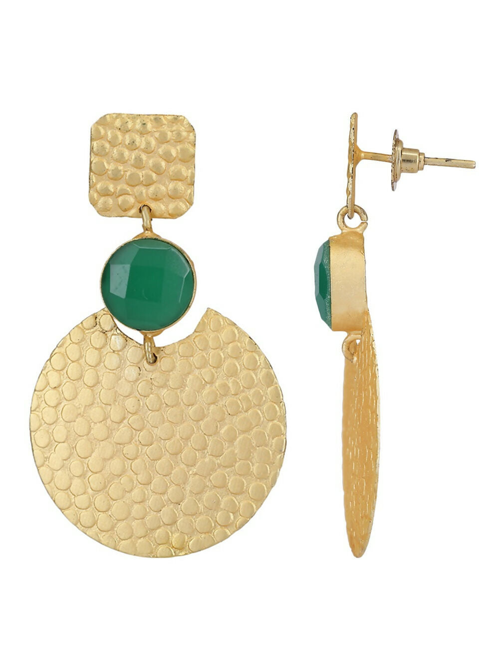 Joban Fashion Women Round Shape Green Stone Matte Gold Earrings