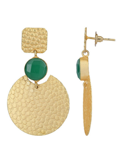 Joban Fashion Women Round Shape Green Stone Matte Gold Earrings