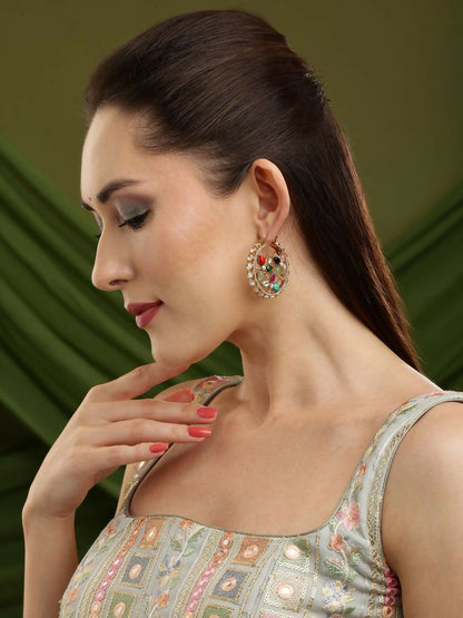 Navratan Round Earrings - Ruby Raang