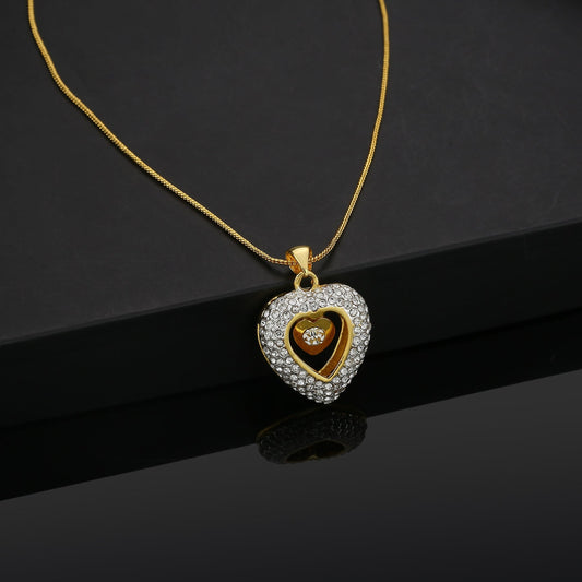 Estele Gold-Polished Trendy Fashionable Heart Designer Pendant Necklace with Chain for Girls & Women