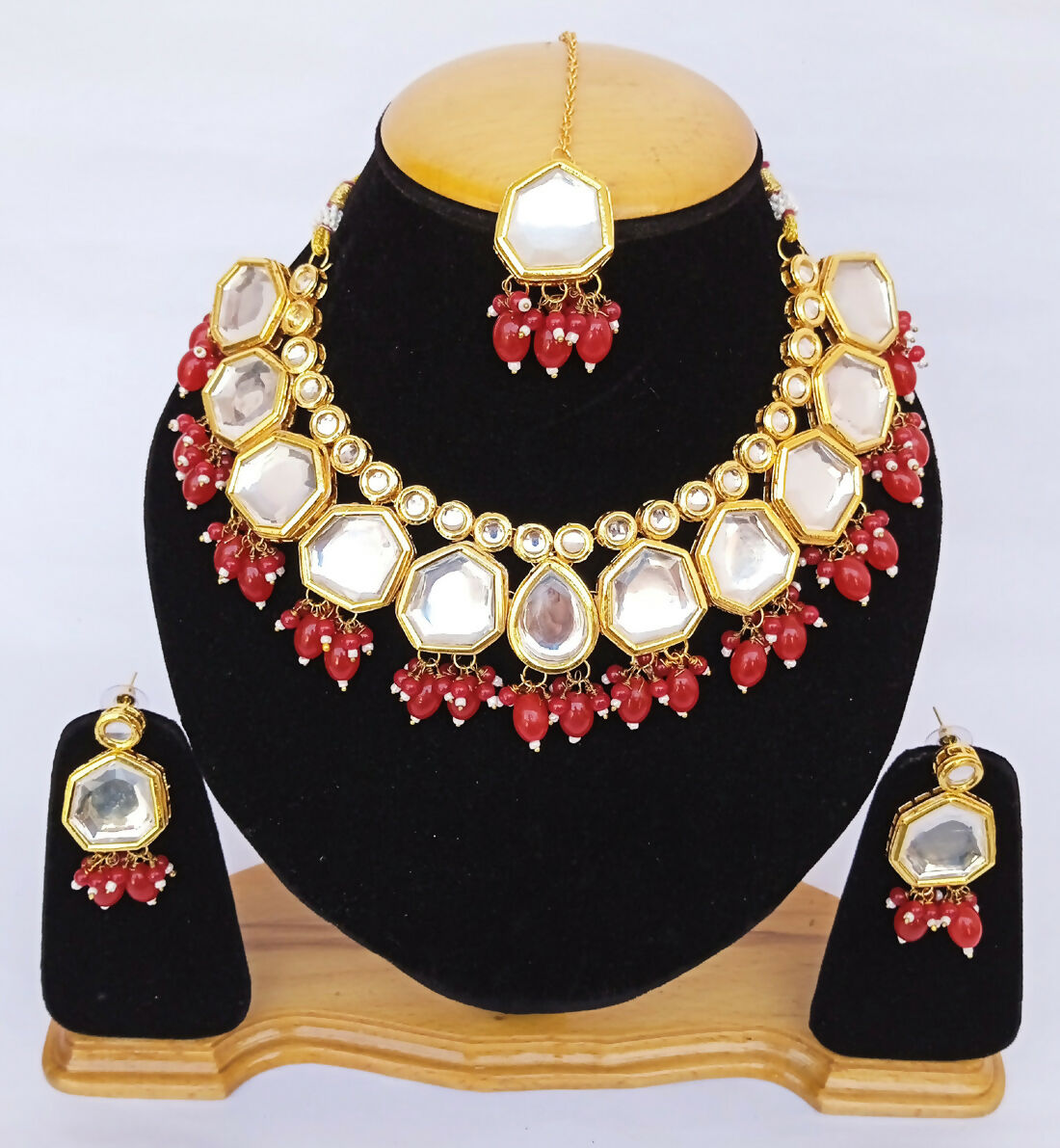 Joban Fashion Red Kundan Work Necklace Set