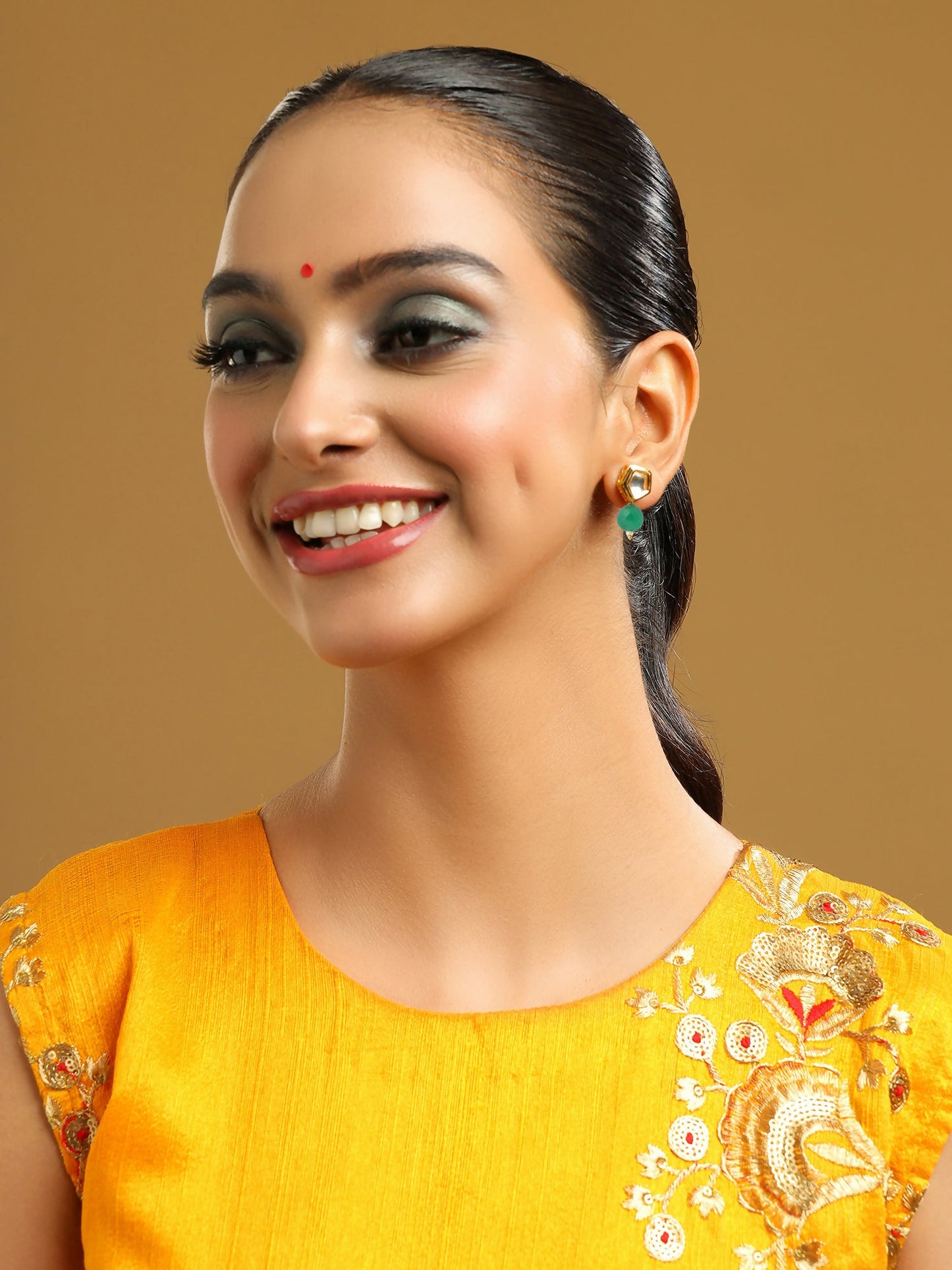 Ruby Raang Green Kundan Studs