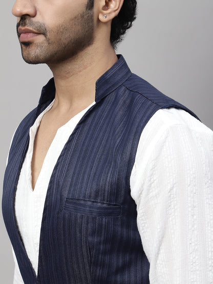 Even Apparels Men's Blue Nehru Jacket With Welt Pockets
