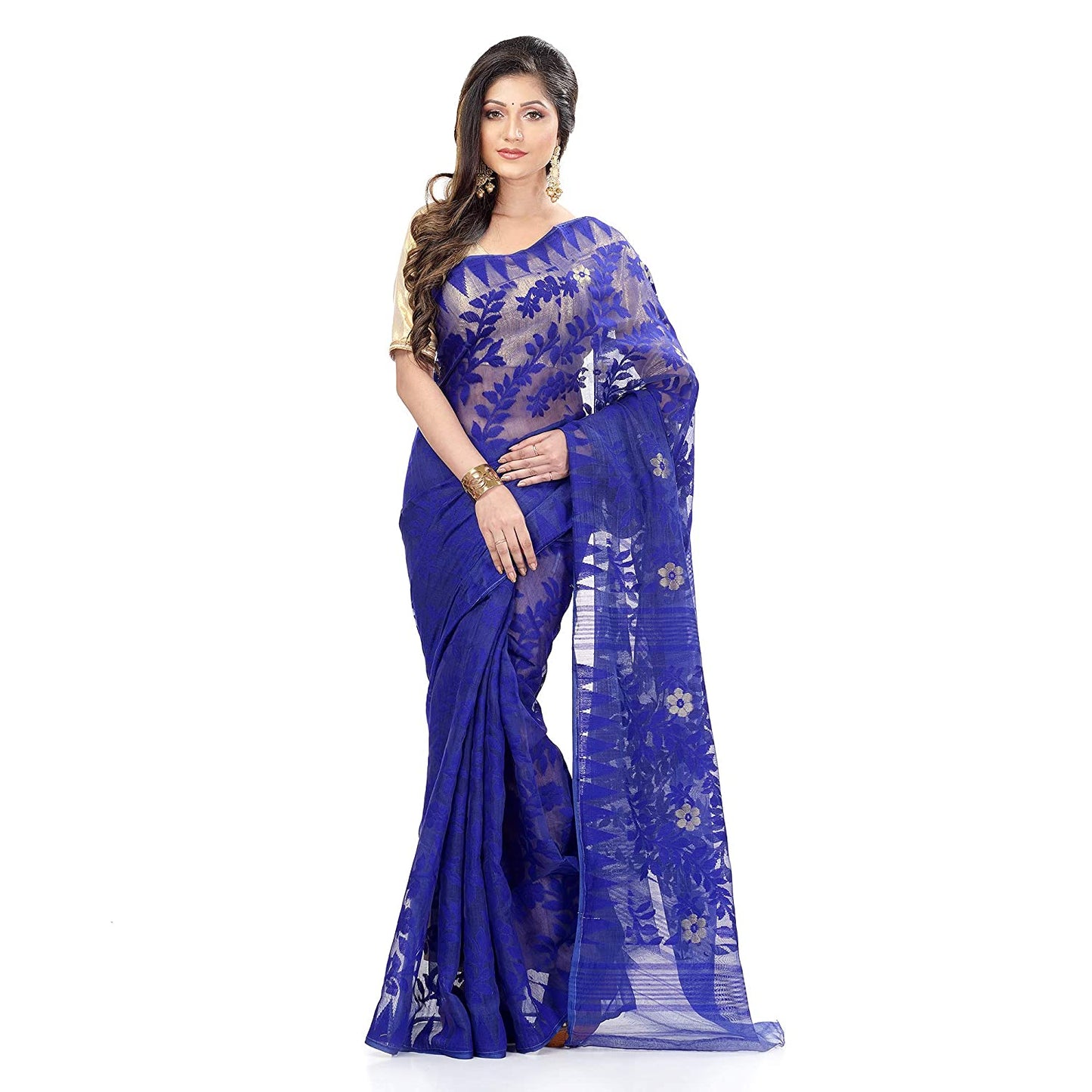 Desh Bidesh Women's Traditional Bengal Tant Handloom Dhakai Jamdani Cotton Saree