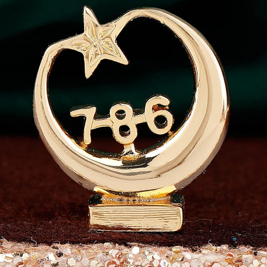 Estele Gold-Polished Spiritual 786 Chand Taara Idol for Home Decorative/ Car Dashboard