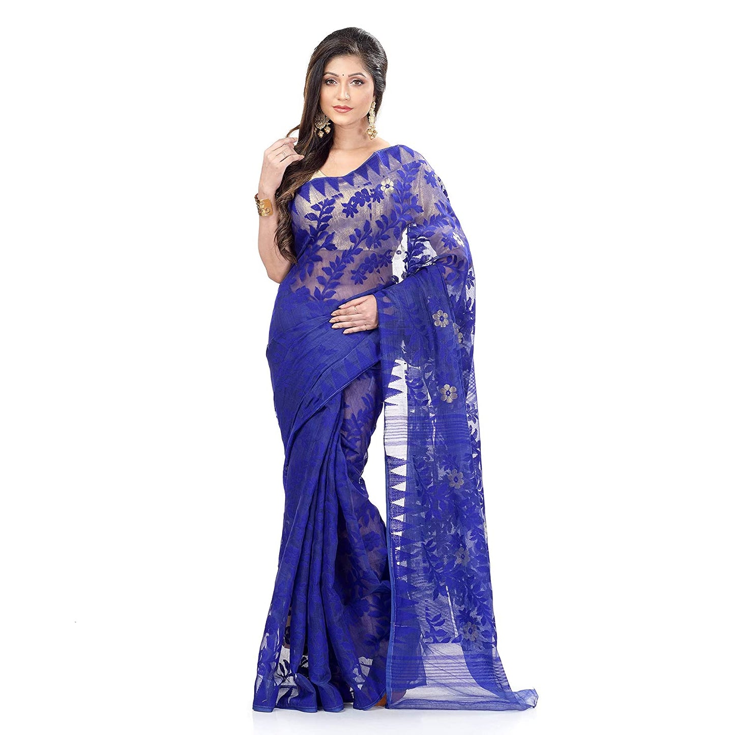 Desh Bidesh Women's Traditional Bengal Tant Handloom Dhakai Jamdani Cotton Saree