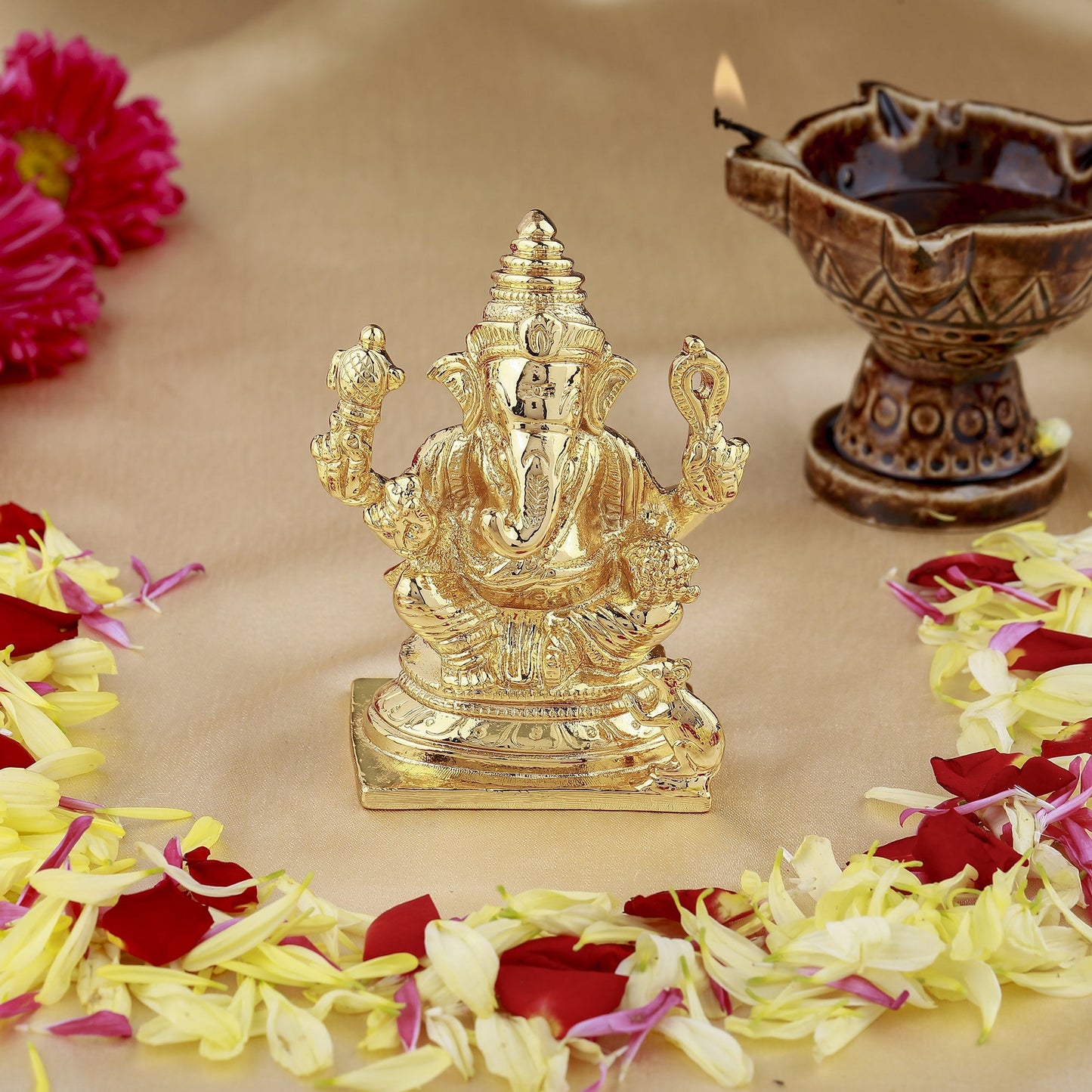 Estele Gold-Polished Spiritual Lord Ganesha Idol for Gifts & HouseWarming/Home/Office Decors
