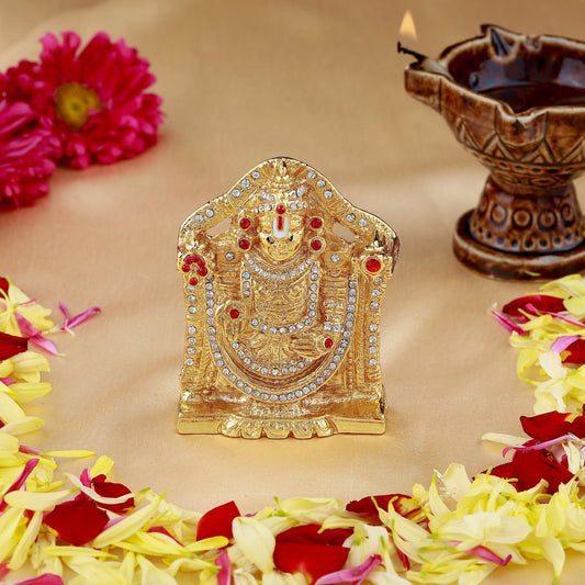 Estele Gold-Polished Lord Tirupati Balaji Idol Showpiece for Pooja Mandir/ Home Decorative